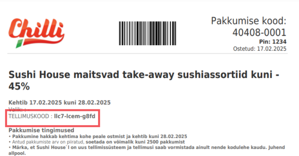 Chilli tellimuskood
